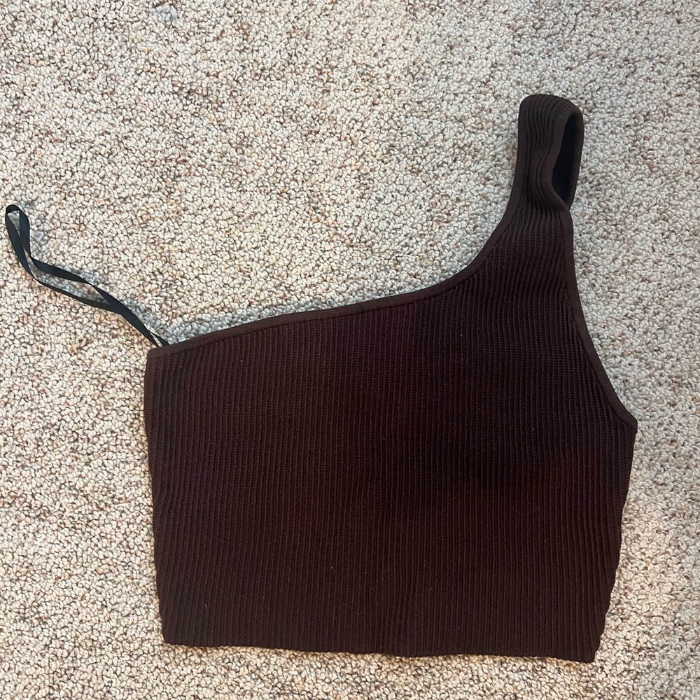 Aritzia, one shoulder, ribbed brown crop top
